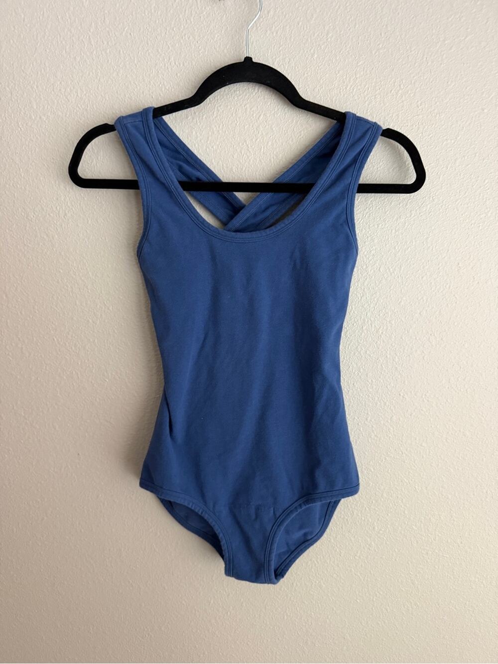 ARQ Sz M Cleo Leo Organic Cotton Bodysuit Tank River Blue Criss Cross Back